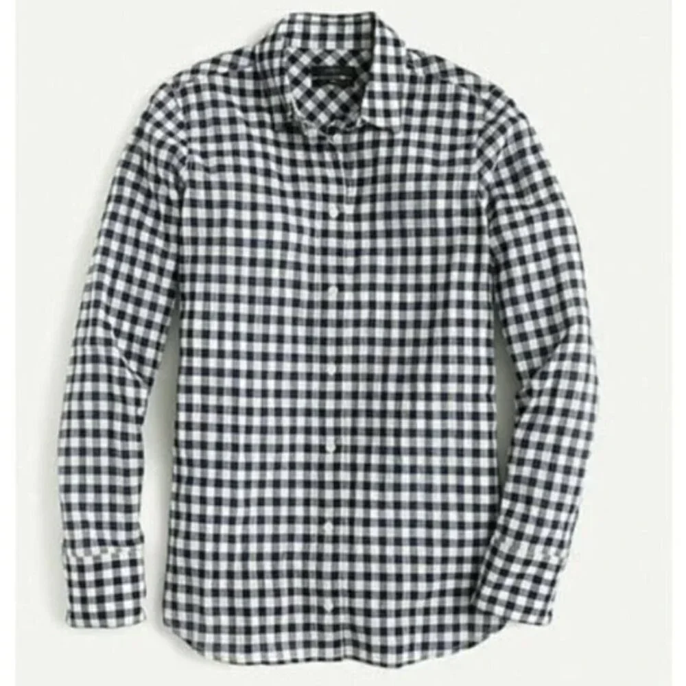 J. Crew Women's Size 6 Boy Shirt‎ Navy Blue White Gingham Button Down C6086